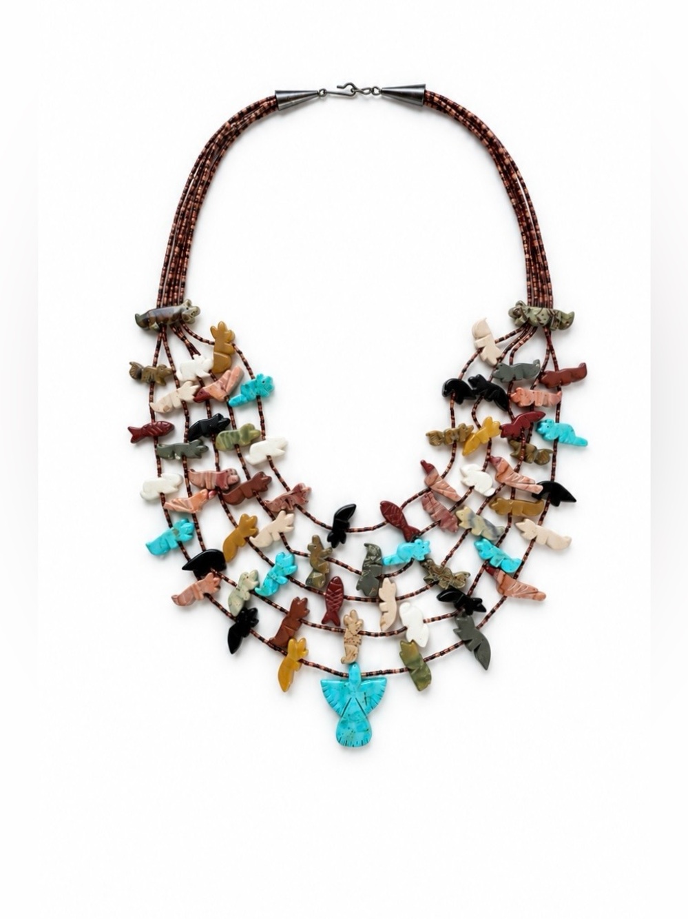 Zuni Native American Turquoise Multi Stone Multi Strand Beaded Fetish Necklace - Picture 4 of 5